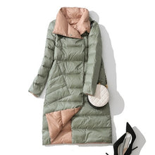 Load image into Gallery viewer, LUZUZI Women Double Sided Down Long Jacket Winter Turtleneck White Duck Down Coat Double Breasted Warm Parkas Snow Outwear
