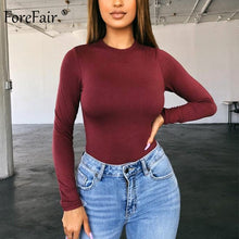 Load image into Gallery viewer, Forefair Sexy Skinny Solid Long Sleeve Bodysuit Women Bodys Top Autumn Winter Female Elegant O Neck Slim White Black Bodysuit
