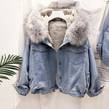 Load image into Gallery viewer, LUZUZI 2019 New Warm Winter Bomber Women Winter Autumn Hooded Girls Coat Jeans Denim Jackets Basic Ladies Top Windbreaker Female

