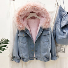 Load image into Gallery viewer, LUZUZI 2019 New Warm Winter Bomber Women Winter Autumn Hooded Girls Coat Jeans Denim Jackets Basic Ladies Top Windbreaker Female
