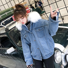 Load image into Gallery viewer, LUZUZI 2019 New Warm Winter Bomber Women Winter Autumn Hooded Girls Coat Jeans Denim Jackets Basic Ladies Top Windbreaker Female
