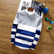 Load image into Gallery viewer, 2019 Fashion Brand Splice Stripe Cotton Thin Men Pullover Sweaters Casual Crocheted Striped Knitted Sweater Men Pullover Clothes
