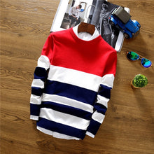 Load image into Gallery viewer, 2019 Fashion Brand Splice Stripe Cotton Thin Men Pullover Sweaters Casual Crocheted Striped Knitted Sweater Men Pullover Clothes
