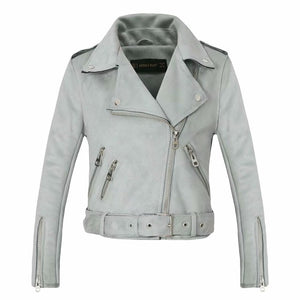 2020 New Arrial Women Autumn Winter Suede Faux Leather Jackets Lady Fashion Matte Motorcycle Coat Biker Gray Pink Beige Outwear
