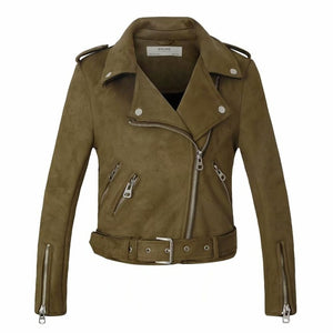 2020 New Arrial Women Autumn Winter Suede Faux Leather Jackets Lady Fashion Matte Motorcycle Coat Biker Gray Pink Beige Outwear