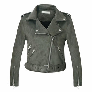 2020 New Arrial Women Autumn Winter Suede Faux Leather Jackets Lady Fashion Matte Motorcycle Coat Biker Gray Pink Beige Outwear