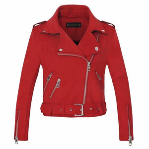 2020 New Arrial Women Autumn Winter Suede Faux Leather Jackets Lady Fashion Matte Motorcycle Coat Biker Gray Pink Beige Outwear