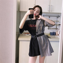 Load image into Gallery viewer, Ins Lattice Stitching Fake Two Piece Letter Dress Women's Clothes Japan Kawaii Retro Female Korean Harajuku Dresses For Women
