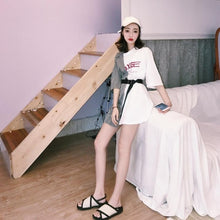 Load image into Gallery viewer, Ins Lattice Stitching Fake Two Piece Letter Dress Women's Clothes Japan Kawaii Retro Female Korean Harajuku Dresses For Women
