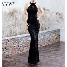 Load image into Gallery viewer, New 2019 Women Sequined Party Long Dresses Halter Sleeveless Mermaid Evening Dress Ladies Solid Sexy Robes Elegant Formal Gowns
