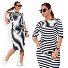 Load image into Gallery viewer, 5XL 6XL Large Size 2019 Spring Autumn Dress Big Size Dress White Black Striped Dresses Plus Size Women Clothing Belt Vestidos

