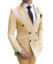 Load image into Gallery viewer, 2020 New Beige Men&#39;s Suit 2 Pieces Double-breasted Notch Lapel Flat Slim Fit Casual Tuxedos For Wedding(Blazer+Pants)
