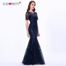 Load image into Gallery viewer, Formal Evening Dresses 2020 Ever Pretty New Mermaid O Neck Short Sleeve Lace Appliques Tulle Long Party Gowns Robe Soiree Sexy
