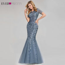 Load image into Gallery viewer, Formal Evening Dresses 2020 Ever Pretty New Mermaid O Neck Short Sleeve Lace Appliques Tulle Long Party Gowns Robe Soiree Sexy
