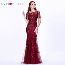 Load image into Gallery viewer, Formal Evening Dresses 2020 Ever Pretty New Mermaid O Neck Short Sleeve Lace Appliques Tulle Long Party Gowns Robe Soiree Sexy
