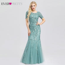 Load image into Gallery viewer, Formal Evening Dresses 2020 Ever Pretty New Mermaid O Neck Short Sleeve Lace Appliques Tulle Long Party Gowns Robe Soiree Sexy

