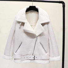 Load image into Gallery viewer, Ly Varey Lin Winter Faux Lamb Leather Jacket Women Faux Leather Lambs Wool Fur Collar Pu Moto Zipper Jacket Warm Thick Outerwear

