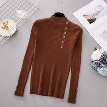 Load image into Gallery viewer, New Fashion Button Turtleneck Sweater Women Spring Autumn Solid Knitted Pullover Women Slim Soft Jumper Sweater Female Knit Tops
