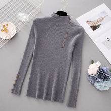 Load image into Gallery viewer, New Fashion Button Turtleneck Sweater Women Spring Autumn Solid Knitted Pullover Women Slim Soft Jumper Sweater Female Knit Tops
