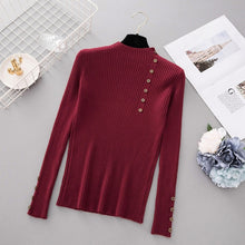 Load image into Gallery viewer, New Fashion Button Turtleneck Sweater Women Spring Autumn Solid Knitted Pullover Women Slim Soft Jumper Sweater Female Knit Tops
