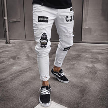 Load image into Gallery viewer, Men&#39;s Painted Skinny Slim Fit Straight Ripped Distressed Pleated Knee Patch Denim Pants Stretch Jeans
