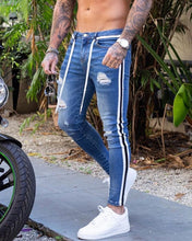 Load image into Gallery viewer, Men&#39;s Painted Skinny Slim Fit Straight Ripped Distressed Pleated Knee Patch Denim Pants Stretch Jeans
