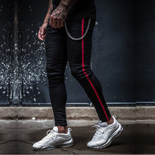 Load image into Gallery viewer, Men&#39;s Painted Skinny Slim Fit Straight Ripped Distressed Pleated Knee Patch Denim Pants Stretch Jeans
