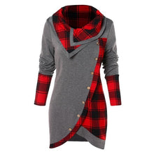 Load image into Gallery viewer, Women Tops Irregular New Spring Autumn Plaid Button Turtleneck Tunic Pullover Tops Fashion Long Sleeve Shirt Tops 2020 fashion
