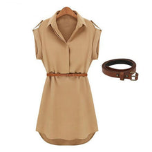 Load image into Gallery viewer, Women Casual Summer Shirt Dress Summer Dress 2019 Loose Short Sleeve Dress With Belt Turn Down Collar Autumn Dress Vestidos #20
