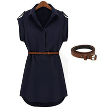 Load image into Gallery viewer, Women Casual Summer Shirt Dress Summer Dress 2019 Loose Short Sleeve Dress With Belt Turn Down Collar Autumn Dress Vestidos #20
