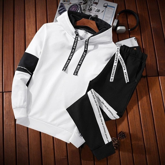 New Hooded Tracksuit Men Sets 2019 Autumn Men's Hoodies + Pants Set Fashion Jogger Tracksuits Male Slim Sweatshirt Dropshipping