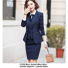 Load image into Gallery viewer, Blazer and Skirt Set with Pockets Elegant Slim Fit Blazer+Skirt 2 Pieces Formal Career Skirt Suits Office Clothes 889820
