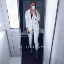Load image into Gallery viewer, Work Fashion Pant Suits 2 Piece Set for Women Double Breasted Striped Blazer Jacket &amp; Trouser Office Lady Suit Feminino 2019
