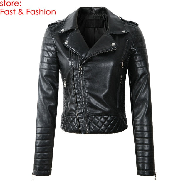 2020 New Fashion Women Spring Autumn Soft Faux Leather Jackets Lady Motorcyle Zippers Biker Blue Coats Black Outerwear Hot Sale