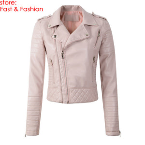 2020 New Fashion Women Spring Autumn Soft Faux Leather Jackets Lady Motorcyle Zippers Biker Blue Coats Black Outerwear Hot Sale