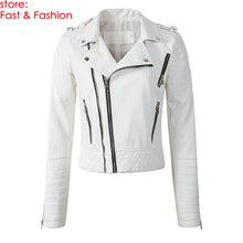 Load image into Gallery viewer, 2020 New Fashion Women Spring Autumn Soft Faux Leather Jackets Lady Motorcyle Zippers Biker Blue Coats Black Outerwear Hot Sale
