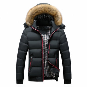 Men Down Jacket Winter New Male Casual Hooded Outwears Coat Warm Fur Parka Overcoat Men's Solid Thick Fleece Zipper Jackets 2019