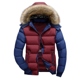 Men Down Jacket Winter New Male Casual Hooded Outwears Coat Warm Fur Parka Overcoat Men's Solid Thick Fleece Zipper Jackets 2019
