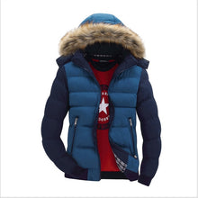 Load image into Gallery viewer, Men Down Jacket Winter New Male Casual Hooded Outwears Coat Warm Fur Parka Overcoat Men&#39;s Solid Thick Fleece Zipper Jackets 2019
