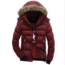 Load image into Gallery viewer, Men Down Jacket Winter New Male Casual Hooded Outwears Coat Warm Fur Parka Overcoat Men&#39;s Solid Thick Fleece Zipper Jackets 2019
