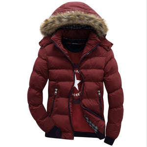Men Down Jacket Winter New Male Casual Hooded Outwears Coat Warm Fur Parka Overcoat Men's Solid Thick Fleece Zipper Jackets 2019
