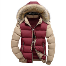 Load image into Gallery viewer, Men Down Jacket Winter New Male Casual Hooded Outwears Coat Warm Fur Parka Overcoat Men&#39;s Solid Thick Fleece Zipper Jackets 2019
