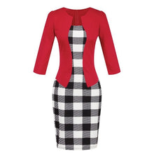 Load image into Gallery viewer, Hxroolrp 2019 New Style Hot Sales Women Colorblock Plaid Wear To Work Business Party Bodycon One-Piece Sash Dress  F1
