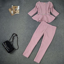 Load image into Gallery viewer, Suzhan Spring Autumn Fashion Women's Business Pants Suits  Pattern Ruffles Suits for Women 2 Pieces Set Work Office Lady Suit
