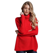 Load image into Gallery viewer, Casual Autumn Winter Turtleneck Sweater Women Loose Oversize Solid Knitted Sweaters Warm Long Sleeve Pullover Sweater Black Pink
