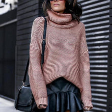 Load image into Gallery viewer, Casual Autumn Winter Turtleneck Sweater Women Loose Oversize Solid Knitted Sweaters Warm Long Sleeve Pullover Sweater Black Pink
