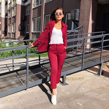 Load image into Gallery viewer, Work Pant Suits OL 2 Piece Sets Double Breasted Striped Blazer Jacket &amp; Zipper Trousers Suit For Women Set Feminino Spring
