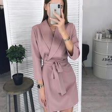 Load image into Gallery viewer, Women Vintage Sashes A-line Party Mini Dress Long Sleeve Notched Collar Solid Casual Elegant Dress 2019 Winter New Fashion Dress
