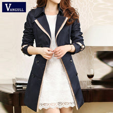 Load image into Gallery viewer, Vangull 2019 Fashion Women Thin Trench Coat Turn-down Collar Double Breasted Patchwork Long Trench Coat Slim Plus Size Wind coat
