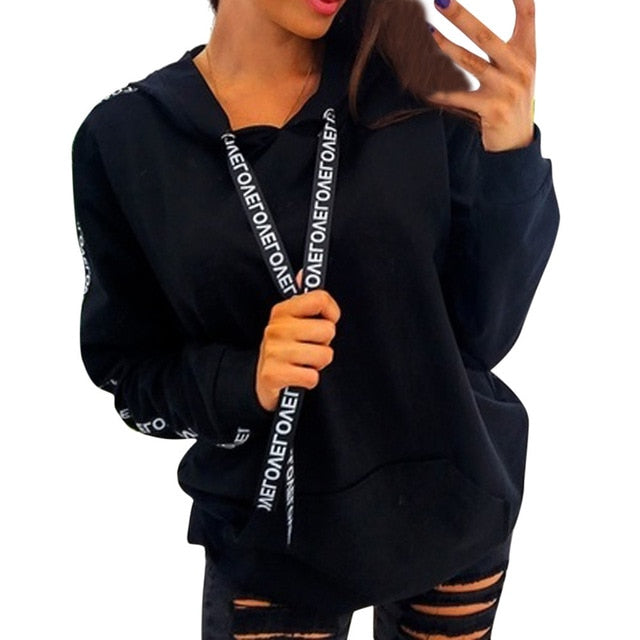 2019 Women Autumn Sweatshirt Women Long Sleeve Solid Hooded Pullover Tops Blouse Letter Print Hoodies Women Plus Size 5XL ##1